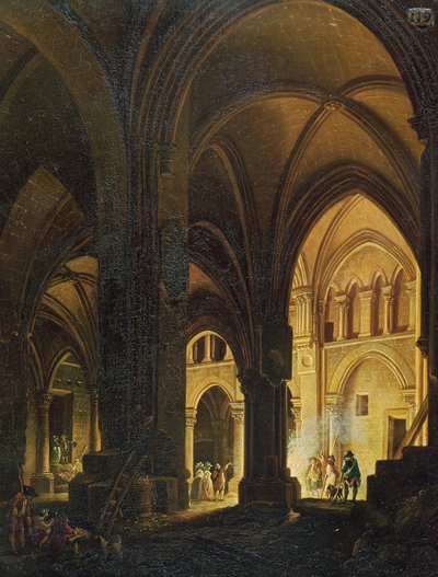 Interieur van de Eglise des Saints-Innocents, Parijs, na 1789 door Pierre Antoine Demachy